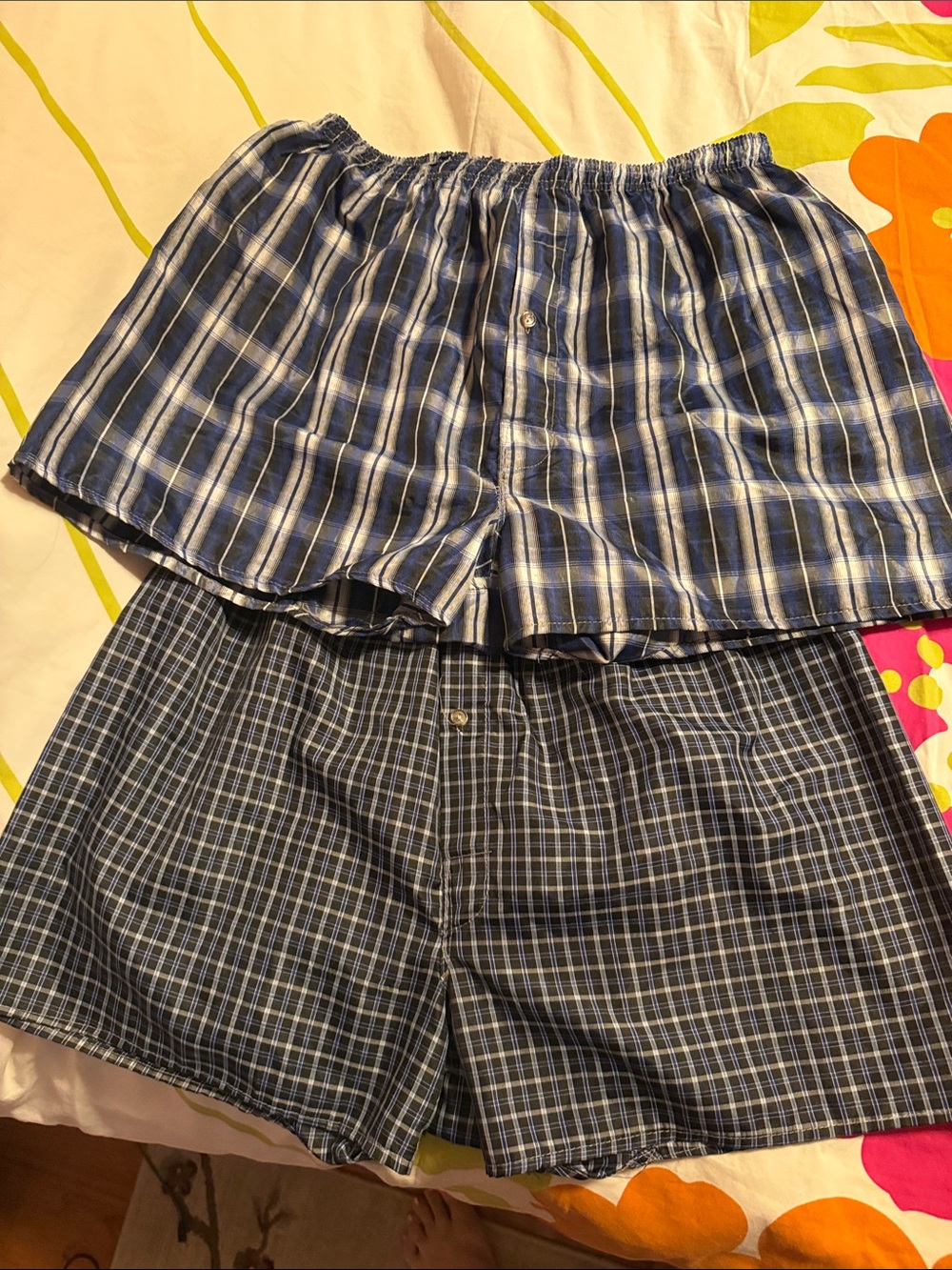 Men's Blue Plaid Boxy Cotton/polyester Shorts/underwear - Classic Comfort